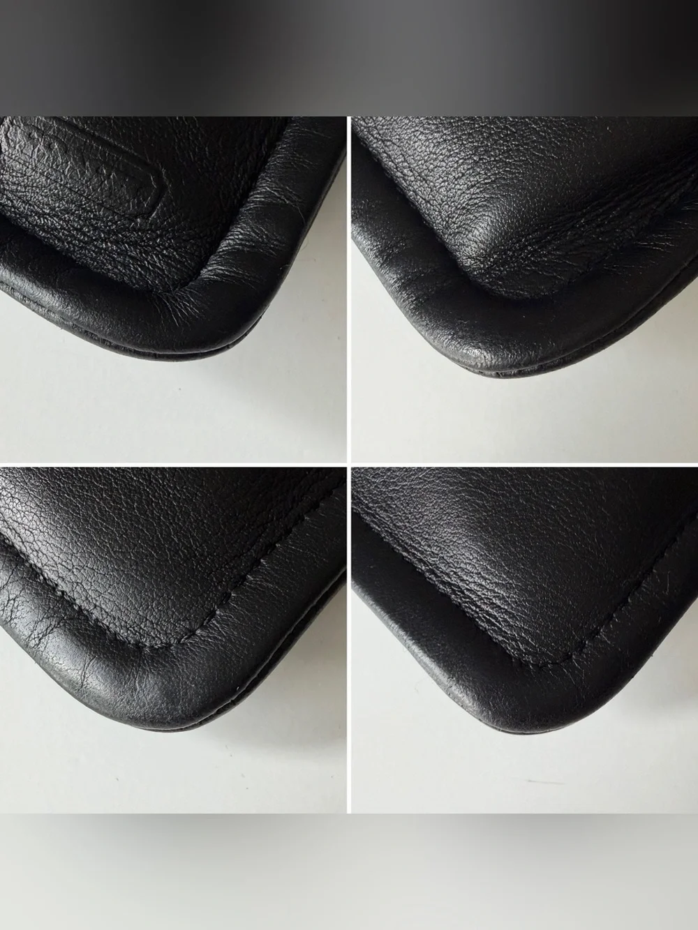 Vintage Coach 7170 Skinny Case Black Leather Striped Lining Zip Pouch